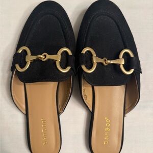 Bamboo Women's Black Loafers with Gold Accents